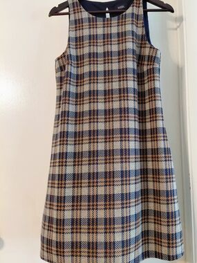 MSK Navy and Tan Plaid Sleeveless Shift Small